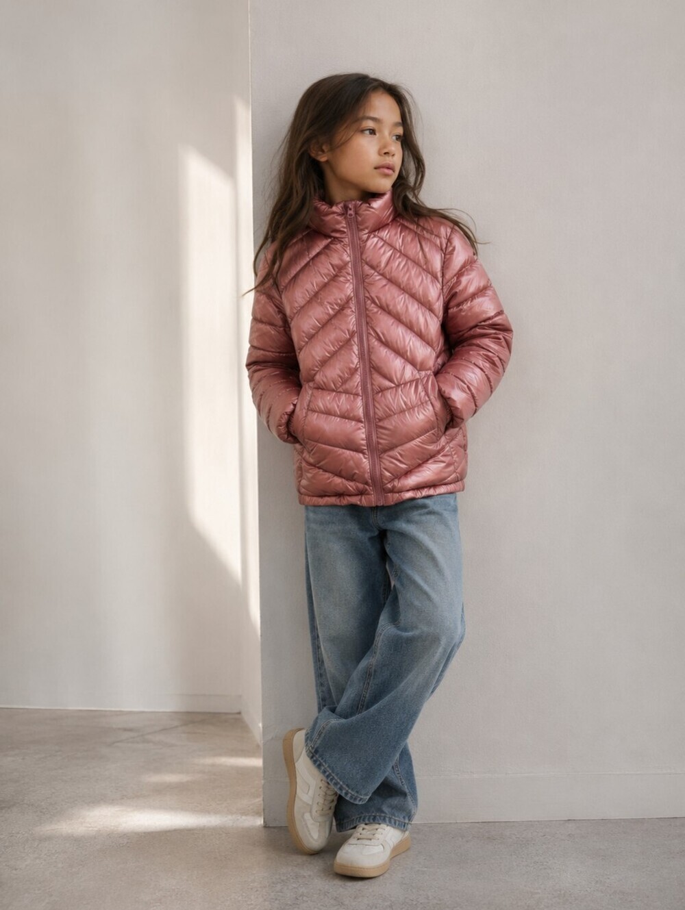 Zara Girls Pink Iridescent Puffer Jacket 10Y Lightweight Quilted Winter Coat